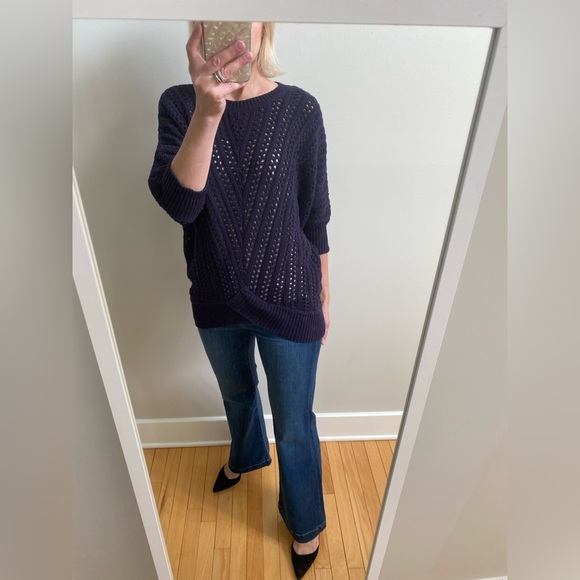 Navy soft asymmetrical open knit sweater by Cupcakes and Cashmere - Picture 3 of 14